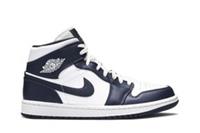 NIKE Mens White & Navy Blue Air Jordan 1 Mid Trainers UK 9.5 BRAND NEW