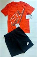 Nike boy Tick logo Orange T Shirt Black Shorts 2pc Sports Set size 4 5 Years NWT