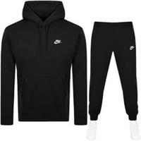 Nike Mens CLUB LOGO Tracksuit Fleece Hoodie and Joggers Pants Bottoms Black/Navy - M Regular