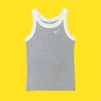 NIKE Vintage Kids Cute Vest Top, White Colourblock Collar Sleeve, Grey, S (8-10)