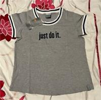Vintage Nike Just Do It Slogan Ringer T-Shirt - Grey - Size L - NWT - L Regular
