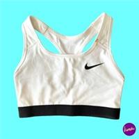 NIKE Swoosh Women Training Sports Band Bra, Medium Control, White/Black, UK XS