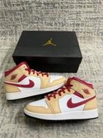 Size 6 (eu40) - Nike Air Jordan 1 Mid Light Curry Cardinal Red (GS) 554725-201