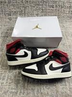 Size 4 - NIKE AIR JORDAN 1 MID BLACK WHITE GYM RED BQ6472-061