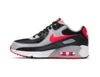 Nike Air Max 90 Black Radiant Red Wolf Grey (GS) Trainers (CD6864 009)