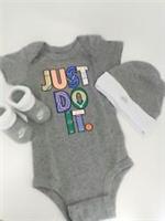 Nike 3 Piece Baby Set Babygrow 0-6 Months Grey Mutli-Color 'Just Do It'