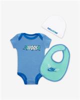 Nike Swoosh 3 Piece Baby Outfit Set Blue Green Bodysuit, Hat & Bib 0-6month