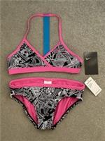 BNWT Nike Size 10-12 Years Girls Pink Black Doodle T Strap Triangle Bikini Set - 10-12 Years Regular