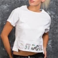 Women's NIke Crop Top Just Do It Hologram Short Top White Cotton Size Large New