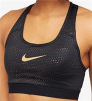 Nike Womens Bra Black Gold XS Classic Sports Training Fitness Swoosh 928987-010. - XS Regular