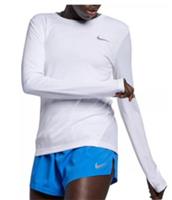Nike Womens Shirt White M L Dri Fit Miler Running Long Sleeve AJ8128-100 - L Regular