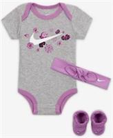 Nike Girl Baby Floral 3 Piece Boxed Set 6-12mnth Grey Lilac FJ6763-077