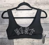 Nike Swim Scoop Neck Bikini Top Womens Size Medium Black Spellout Swoosh Holiday - M Regular