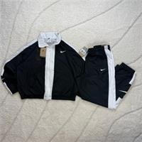 Vintage Nike Black White Swoosh Sz M Jacket & Track bottoms Shell Set Tracksuit - M Regular