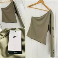 NEW! Nike Medium UK12-14 khaki one sleeved one shoulder tight fit top - Medium. UK 12-14. Eur 40-42. US 8-10. Regular