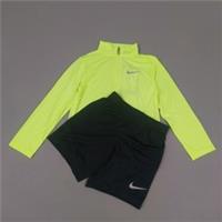 Nike Dri Fit Lime Yellow Tshirt Black Shorts Set Kids Age 4-5yrs Sports RRP £40