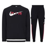 Nike Air Crew Neck Pullover Tracksuit Set Black Red - L Regular