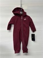 Babies Nike Burgundy Hooded Full Zip One Piece Outfit Size 6-9 Months Brand New