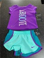 Nike Top & Shorts Dri-Fit 'Just Do It' Glitter Logo 12m 80cm Tropical Twist BNWT