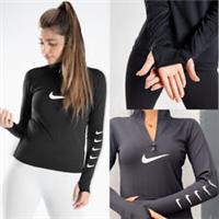 Nike Womens Running Swoosh 1/4 Zip Top Sweatshirt Black Gym Sportwear - M Petites