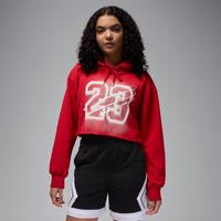 Nike Jordan Flight Fleece Women's Cropped Satin-Lined Hoodie - Red - Cotton/Polyester