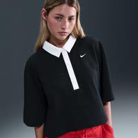 Nike Sportswear Women's Oversized Short-Sleeve Polo Top - Black - Cotton/Polyester