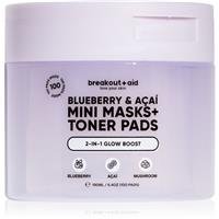 breakout + aid Mini Masks+Toner Pads Bluberry & Acai toner pads for radiance and hydration 100 ml