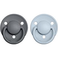 BIBS De Lux Natural Rubber Size 1: 0+ months dummy Iron / Baby Blue 2 pc