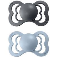 BIBS Supreme Natural Rubber Size 1: 0+ months dummy Iron / Baby Blue 2 pc