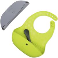 BBLV Pket baby bib with spoon Grey/Lime 2 pc