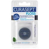 Curasept Dental Tape Waxed Classic Black Waxed Ribbon Floss With Antibacterial Ingredients Mint 50 m