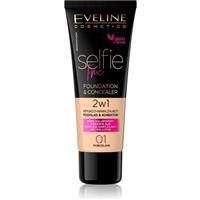 Eveline Cosmetics Selfie Time foundation and concealer 2-in-1 shade 01 Porcelain 30 ml