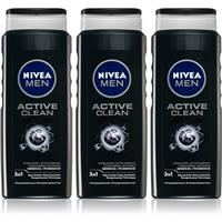 NIVEA MEN Active Clean shower gel for men economy pack 3 x 500 ml