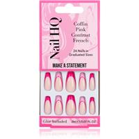 Nail HQ Coffin Pink Contrast French false nails with glue 24 pc