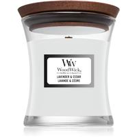 Woodwick Lavender & Cedar scented candle with wooden wick 85 g