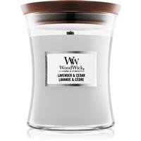 Woodwick Lavender & Cedar scented candle with wooden wick 275 g
