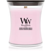 Woodwick Cherry Blossom & Vanilla scented candle with wooden wick 275 g