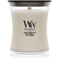 Woodwick Tonka & Almond Milk scented candle with wooden wick 275 g