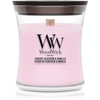 Woodwick Cherry Blossom & Vanilla scented candle with wooden wick 85 g