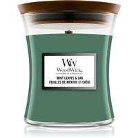 Woodwick Mint Leaves & Oak scented candle with wooden wick 275 g