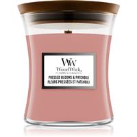Woodwick Pressed Blooms & Patchouli scented candle with wooden wick 275 g