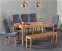 York 150cm Solid Oak Dining Table with 4 Grey Maya Chairs with 2 Oak Benches