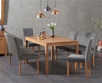 York 150cm Solid Oak Dining Table with 4 Grey Lila Chairs with 2 Grey Benches