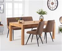 Thetford 150cm Oak Dining Table with 2 Brown Larson Chairs with 1 Brown Bench