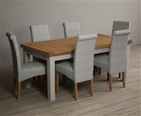Extending Buxton 180cm Oak and Soft White Painted Dining Table with 6 Natural Scroll Back Chairs