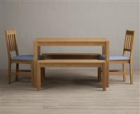 York 120cm Solid Oak Dining Table with 2 Linen York Chairs with 1 Oak Bench