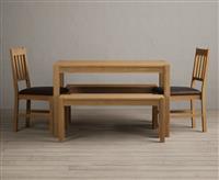 York 120cm Solid Oak Dining Table with 4 Light Grey York Chairs with 2 Oak Benches