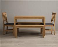 York 120cm Solid Oak Dining Table with 4 Linen York Chairs with 2 Oak Benches