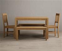 York 120cm Solid Oak Dining Table with 4 Linen York Chairs with 2 Oak Benches