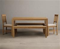 York 150cm Solid Oak Dining Table with 4 Light Grey York Chairs with 2 Oak Benches